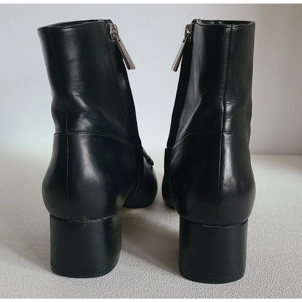 WOMENS' MICHAEL KORS CHAIN EMBELLISHED LEATHER ANKLE BOOTS BOOTIES BLACK SZ 6 M - Picture 7 of 10